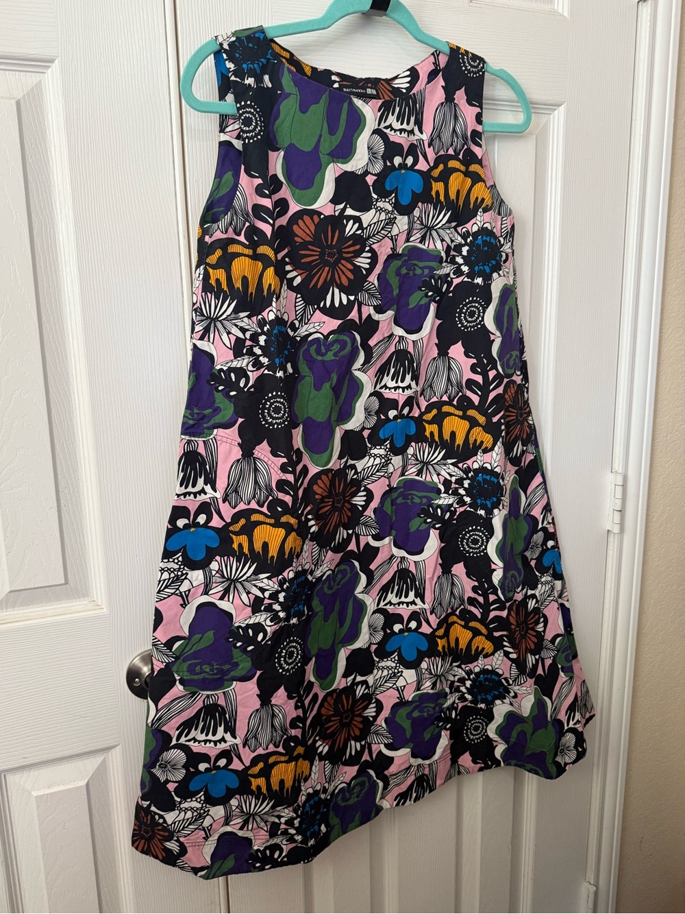Marimekko x Uniqlo bold Floral A-Line tank Dress Pink yellow XSmall